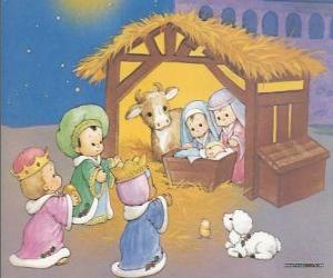 yapboz Müneccimler onların hediyeleri teslim, altın, buhur ve mür, bebek İsa&#039;ya